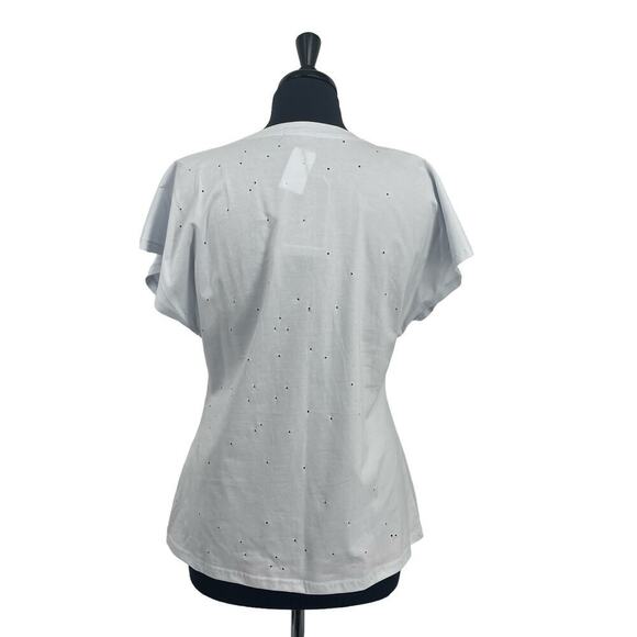 Balboa Women’s White Sequins Heart Lip Holes All Over Short Sleeve Tee T-shirt - Picture 3 of 11